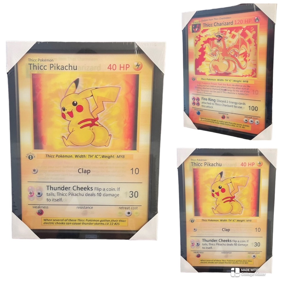 Pokemon | Art | Thicc Pokmon 3d Lenticular Framed Picture Thicc Pikachu  Charizard | Poshmark